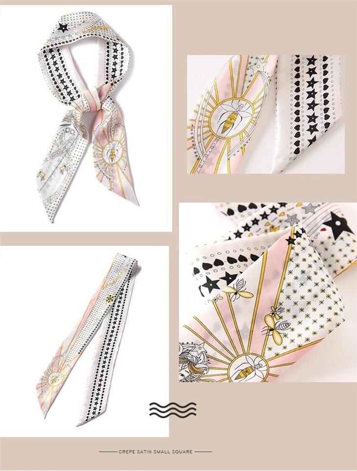 Custom 100%mulberry Silk Twilly Scarf For Bags